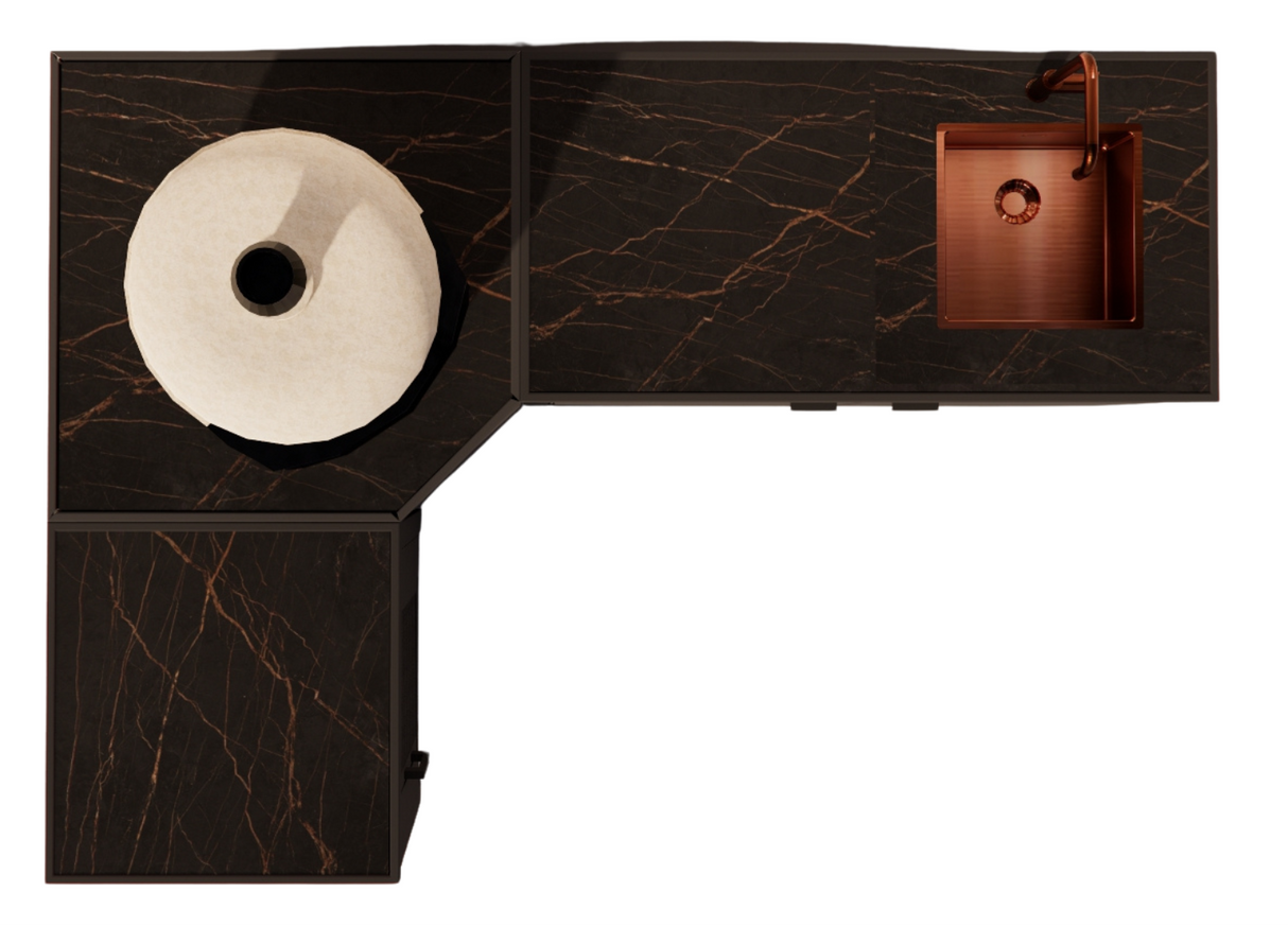 Roostr Rubix Hoekopstelling met koelkast, spoelunit & pizzastation - charcoal black