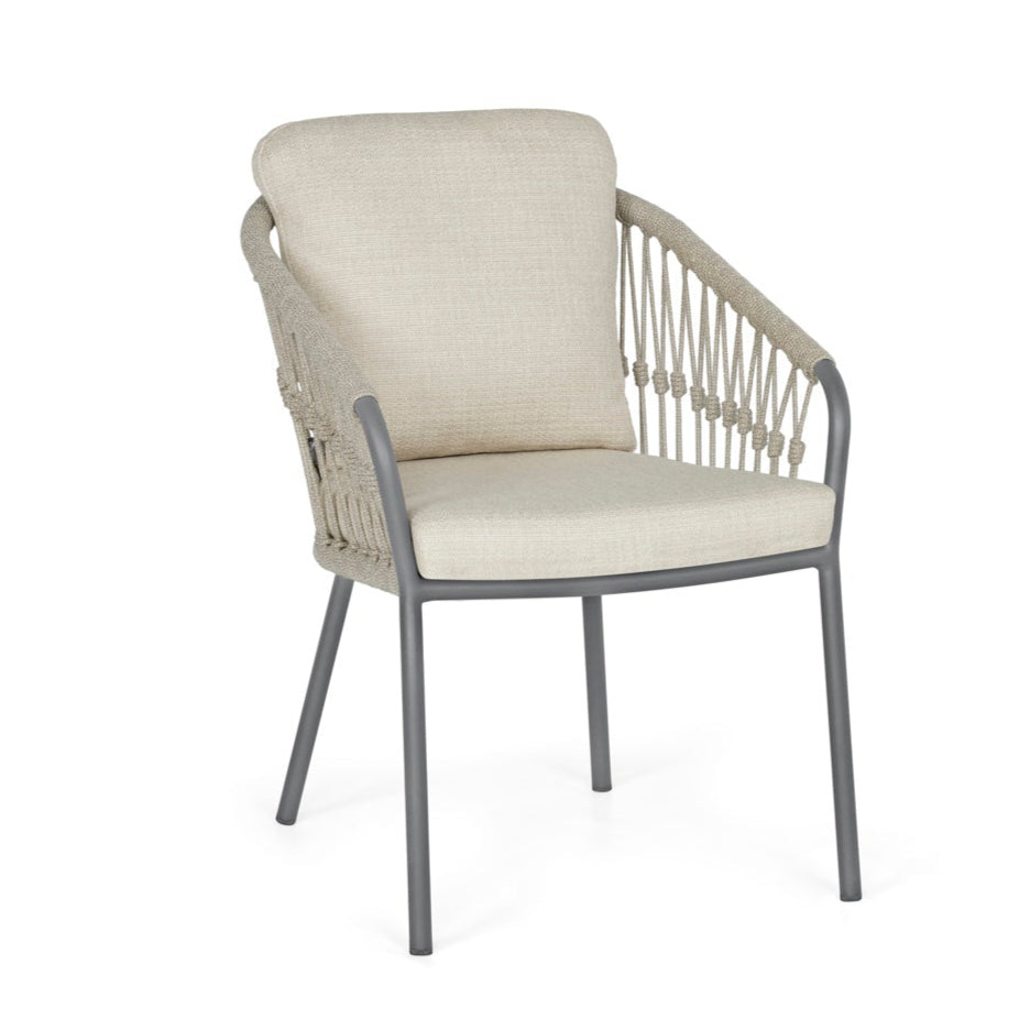 SUNS Nappa dining chair - Matt royal grey / camelsand / natrual grave / knot weave
