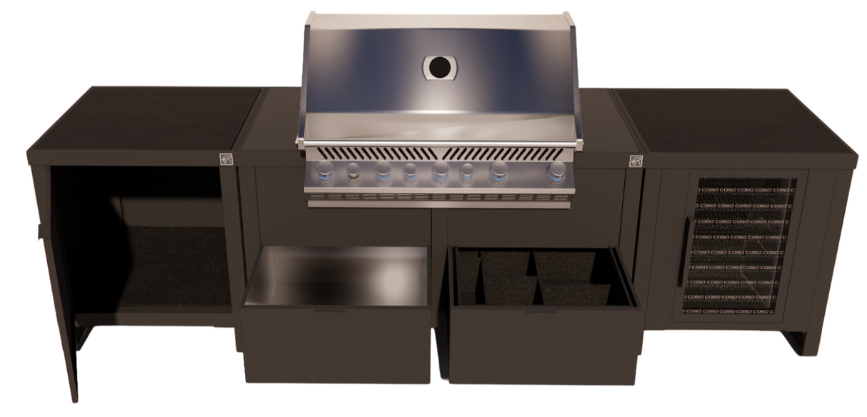 Roostr Rubix opstelling met gasbarbecue en koelkast - charcoal black