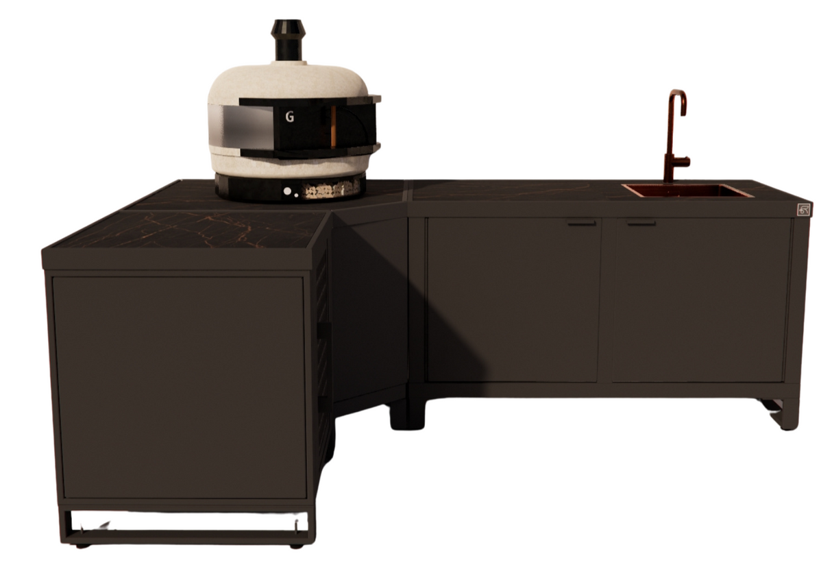 Roostr Rubix Hoekopstelling met koelkast, spoelunit & pizzastation - charcoal black