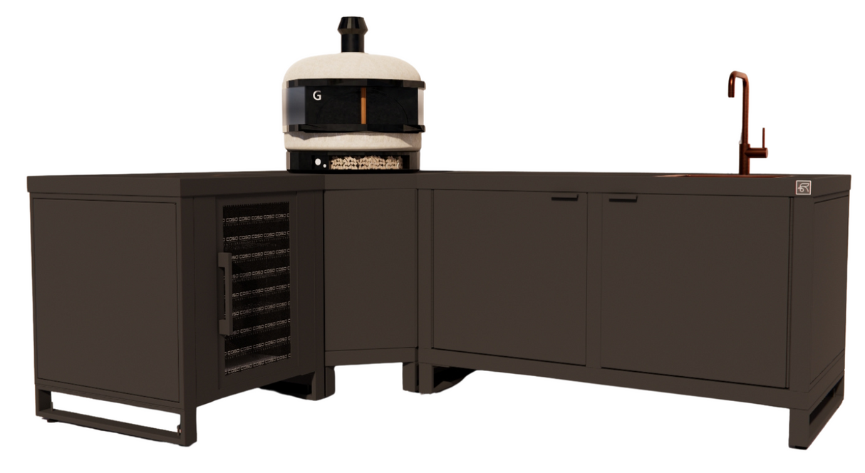 Roostr Rubix Hoekopstelling met koelkast, spoelunit & pizzastation - charcoal black