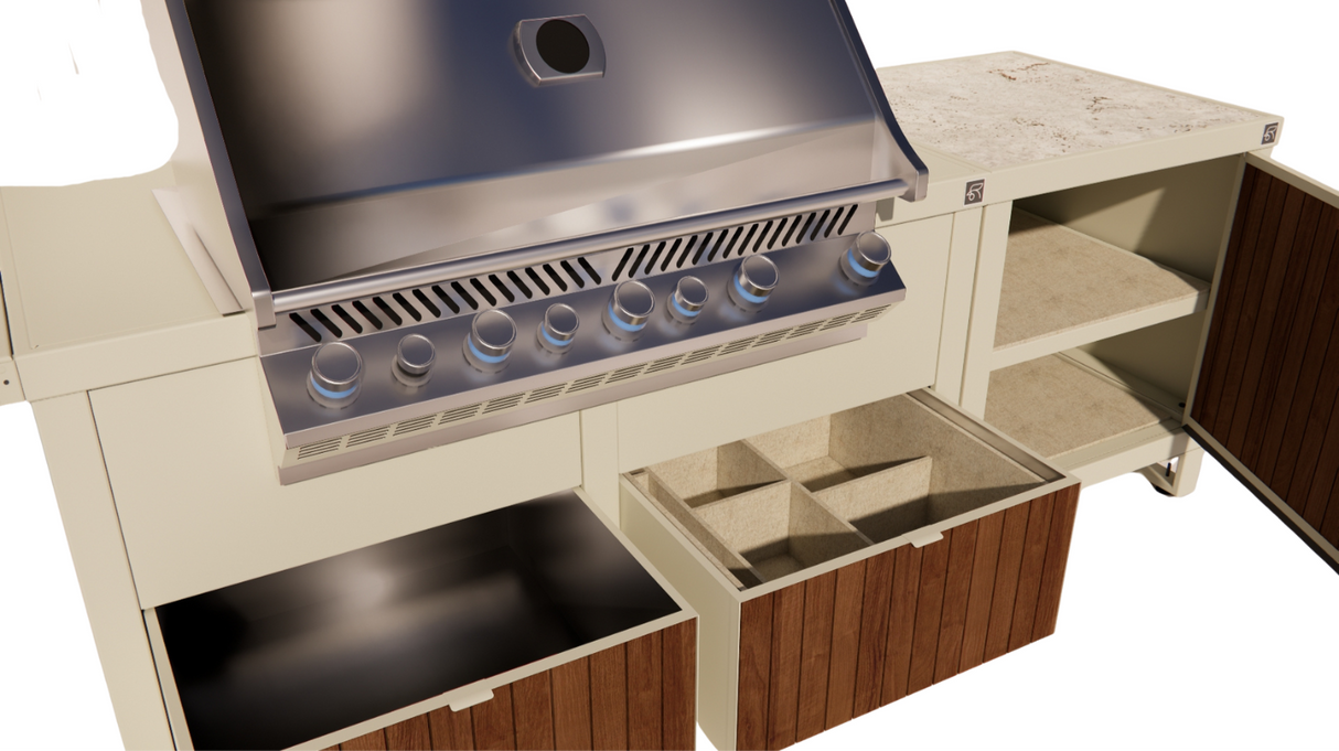 Roostr Rubix opstelling met gasbarbecue single werkblad – timeless taupe