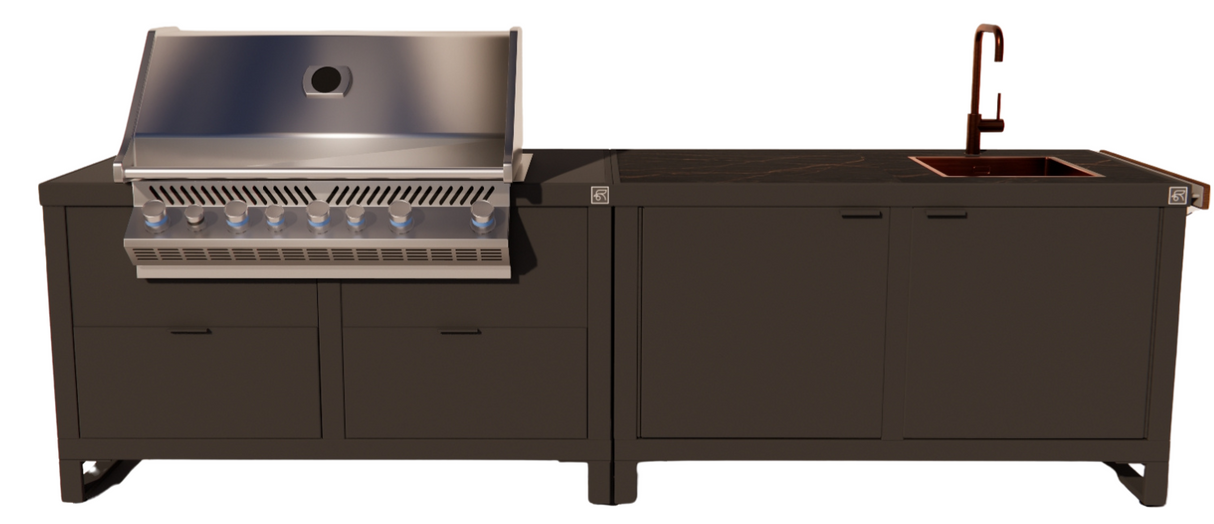 Roostr Rubix opstelling met gasbarbecue en frame - charcoal black