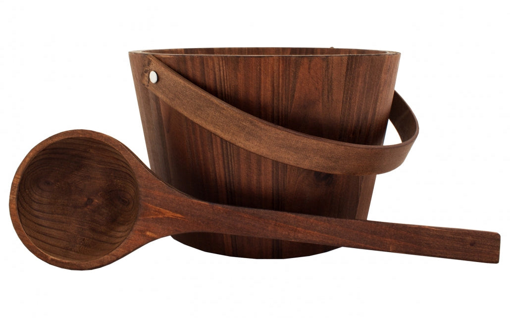Emendo sauna emmer met handvat & lepel - donkerbruin