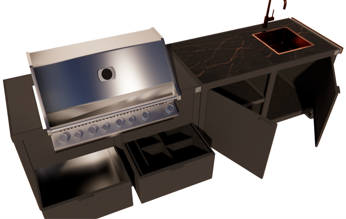 Roostr Rubix opstelling met gasbarbecue en frame - charcoal black