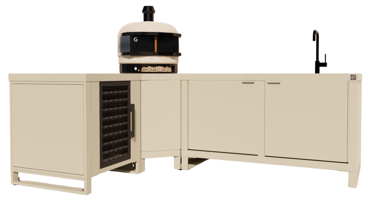 Roostr Rubix Hoekopstelling met koelkast, spoelunit & pizzastation – timeless taupe