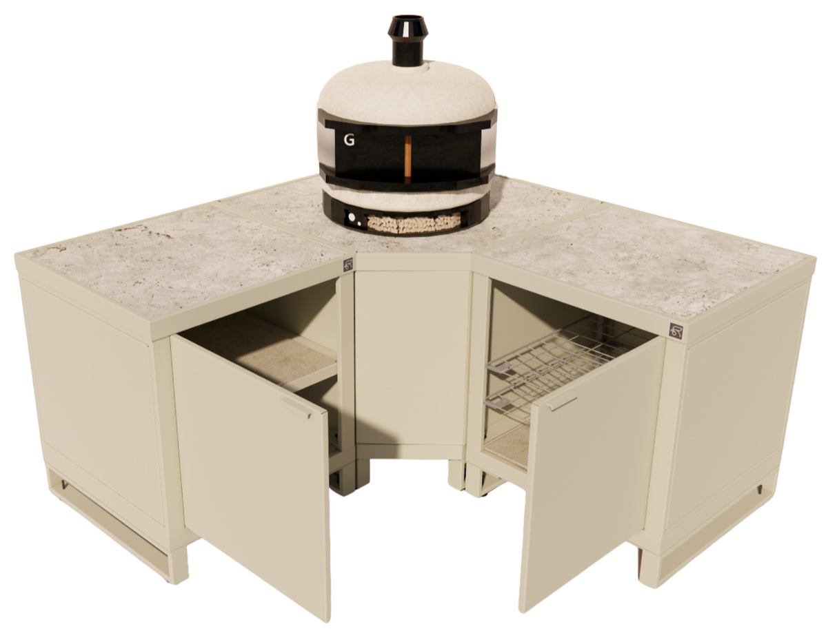 Roostr Rubix hoekopstelling met twee singles (voor kamado of pizzaoven) - timeless taupe