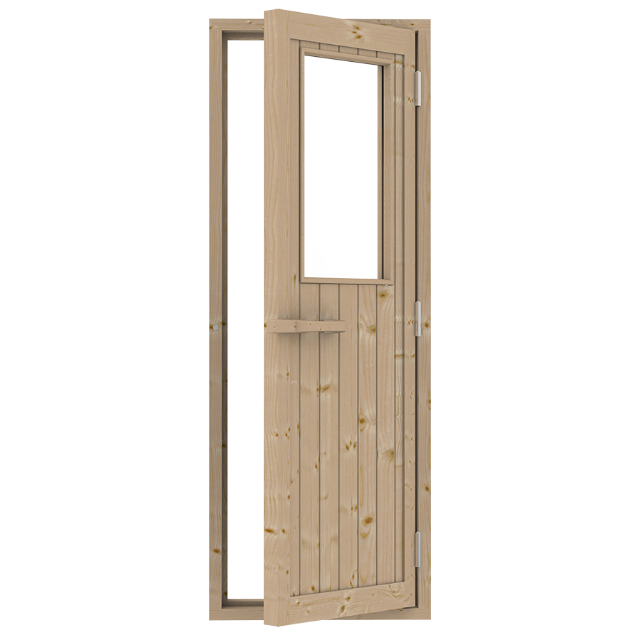 Sparrenhouten saunadeur met glazen raamvenster 70 x 204 cm – rechtsdraaiend