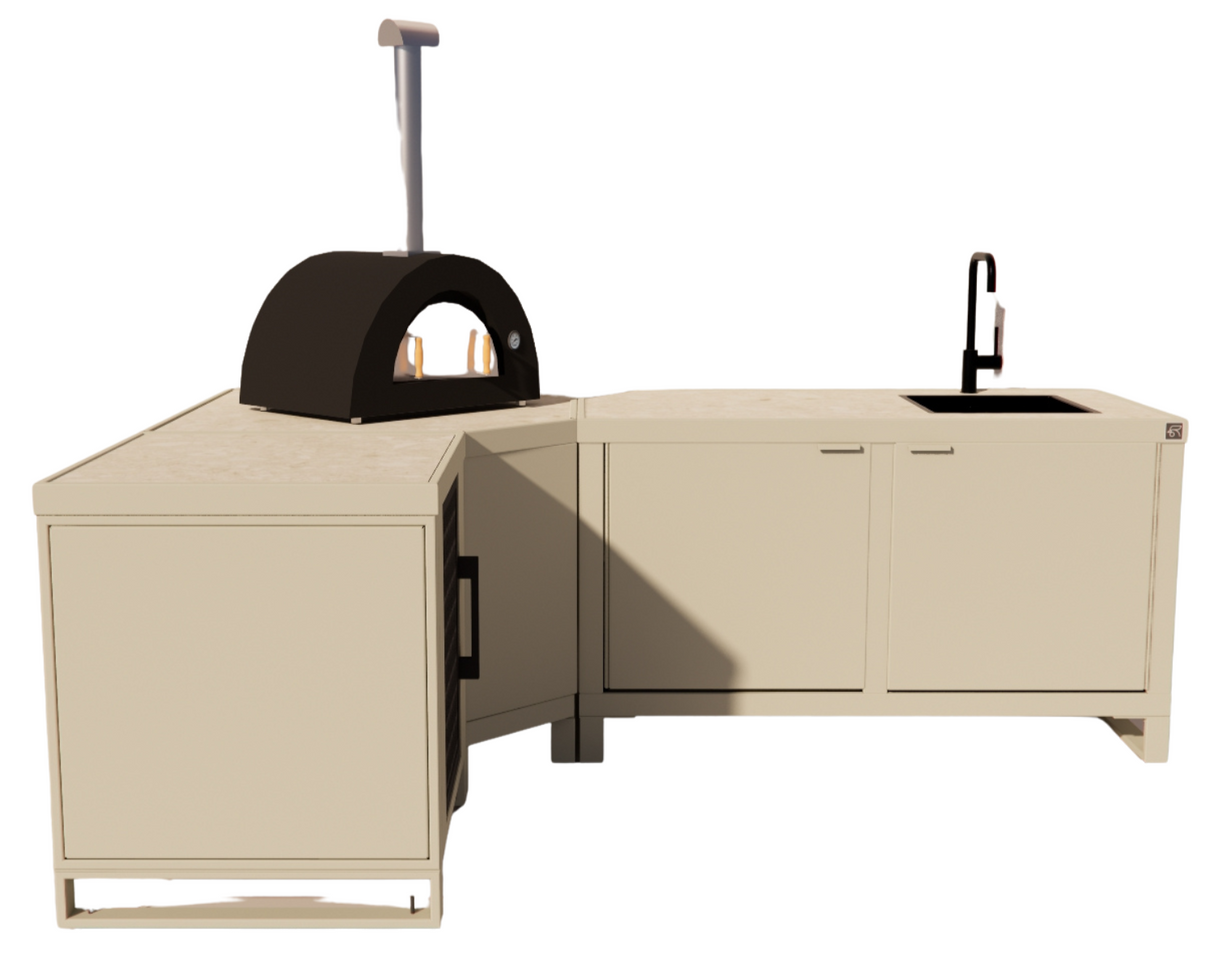 Roostr Rubix Hoekopstelling met koelkast, spoelunit & pizzastation – timeless taupe