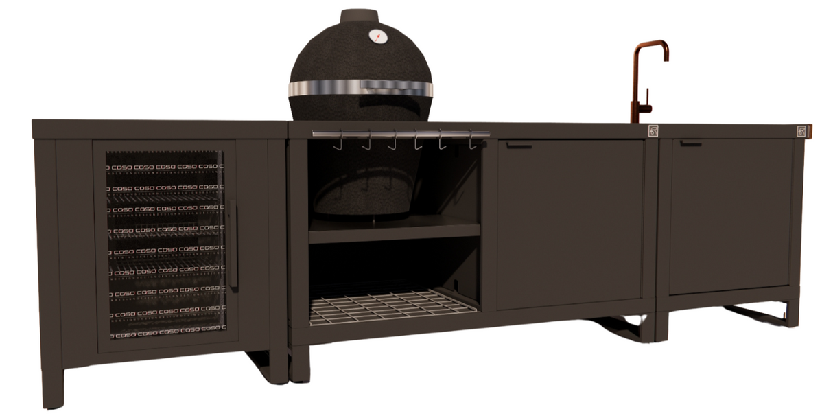 Roostr Rubix met koelkast, kamado en spoelunit - charcoal black