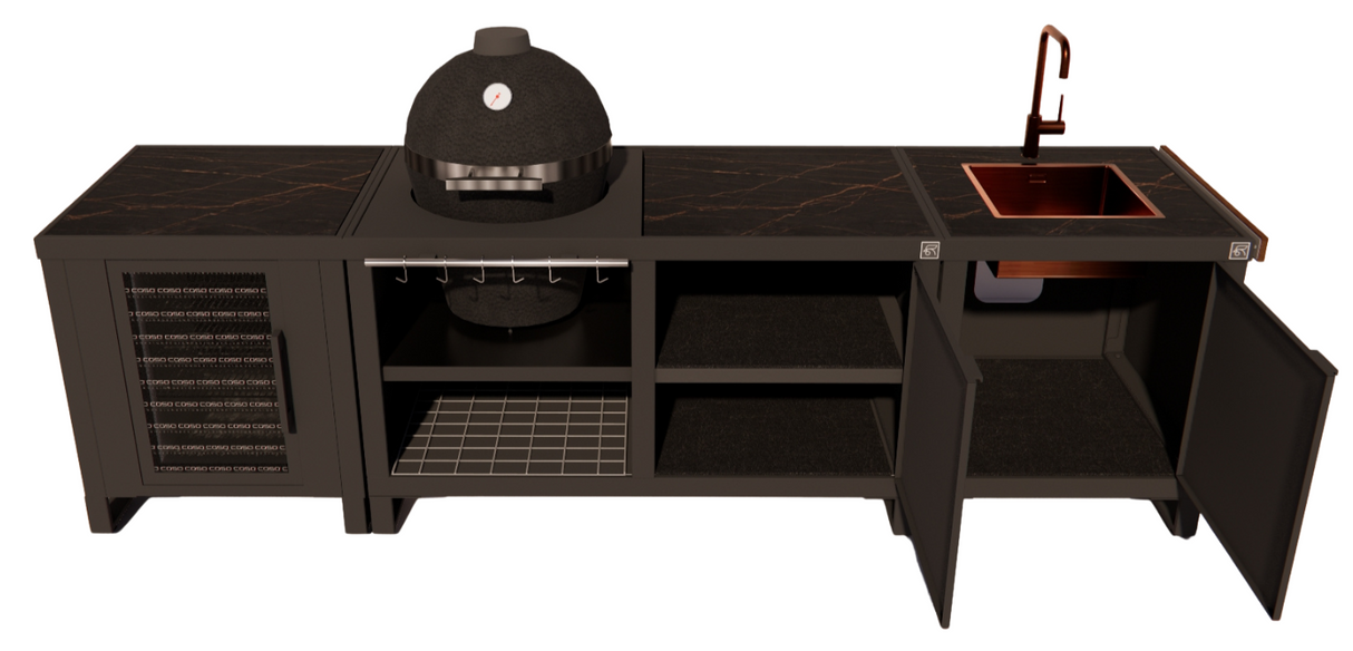 Roostr Rubix met koelkast, kamado en spoelunit - charcoal black