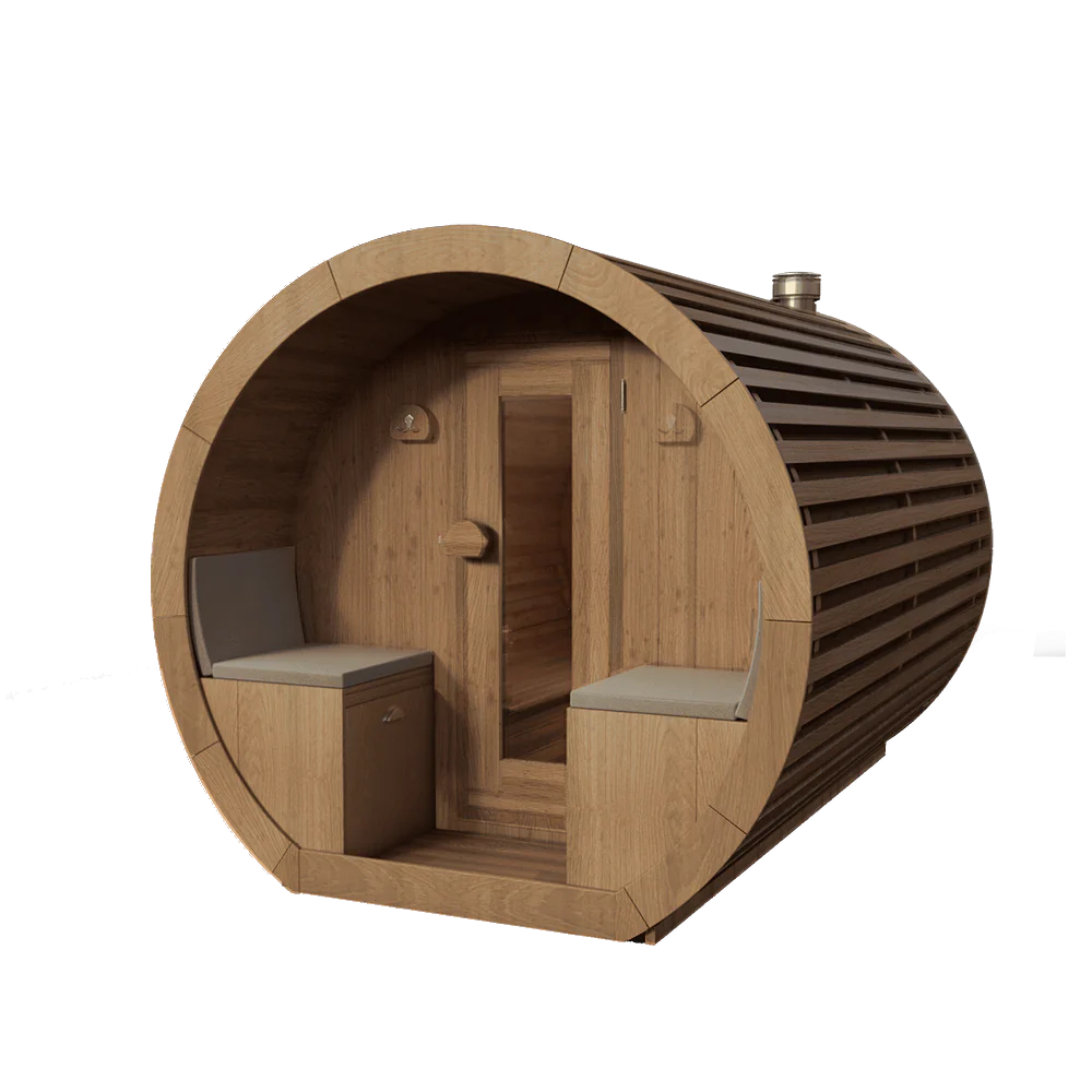 Niksen vuren thermowood barrel sauna met voorportaal 300 cm