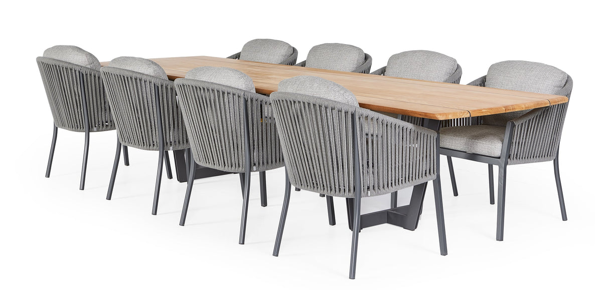 SUNS Palermo tafel 340 x 100 cm - Natural new teak blad / Matt royal grey frame