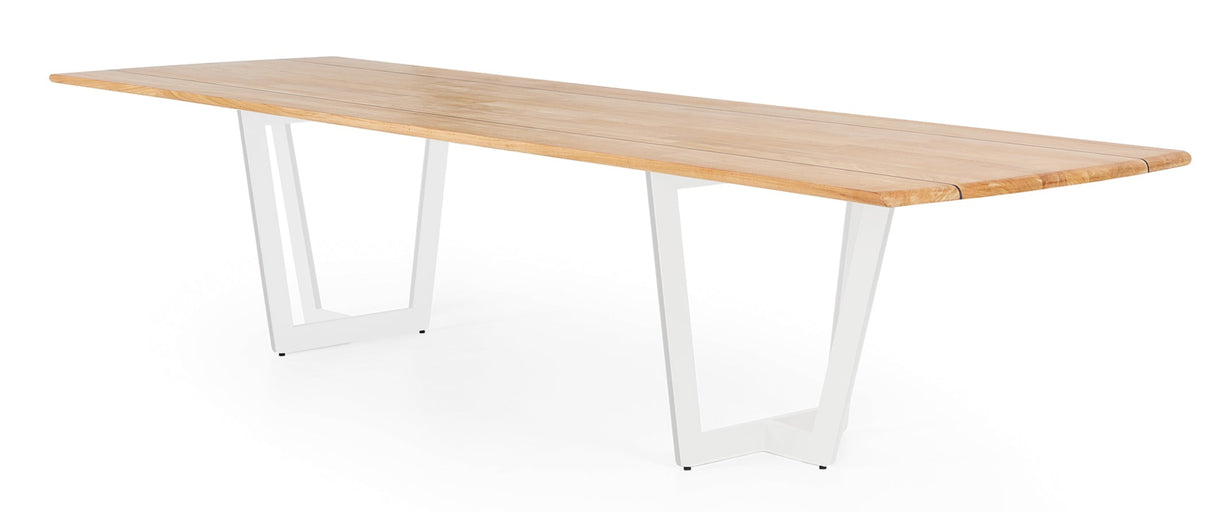 SUNS Palermo tafel 340 x 100 cm - Natural new teak blad / Matt white frame