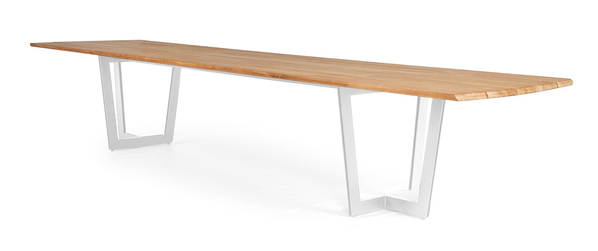 SUNS Palermo tafel 420 x 100 cm - Natural new teak blad / Matt white frame