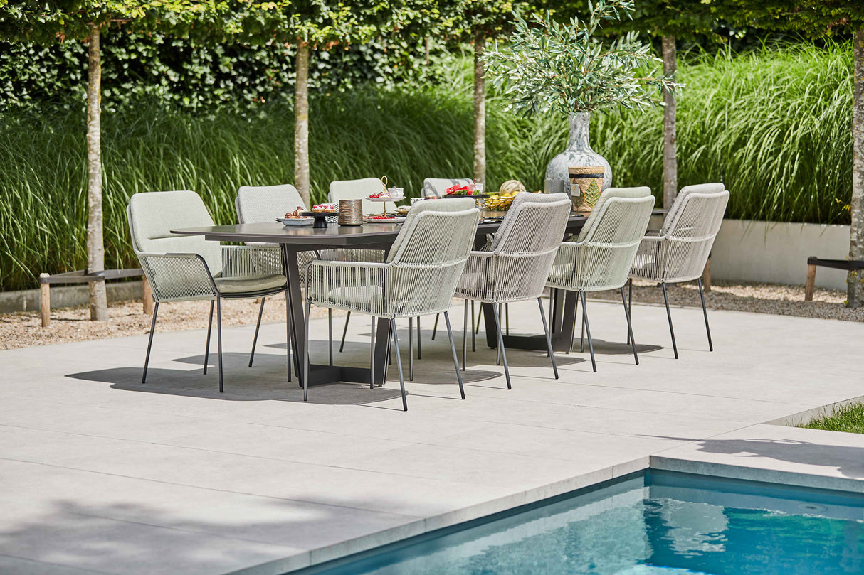 SUNS Palermo tafel 320 x 116 cm - Neolith black blad / Matt royal grey frame