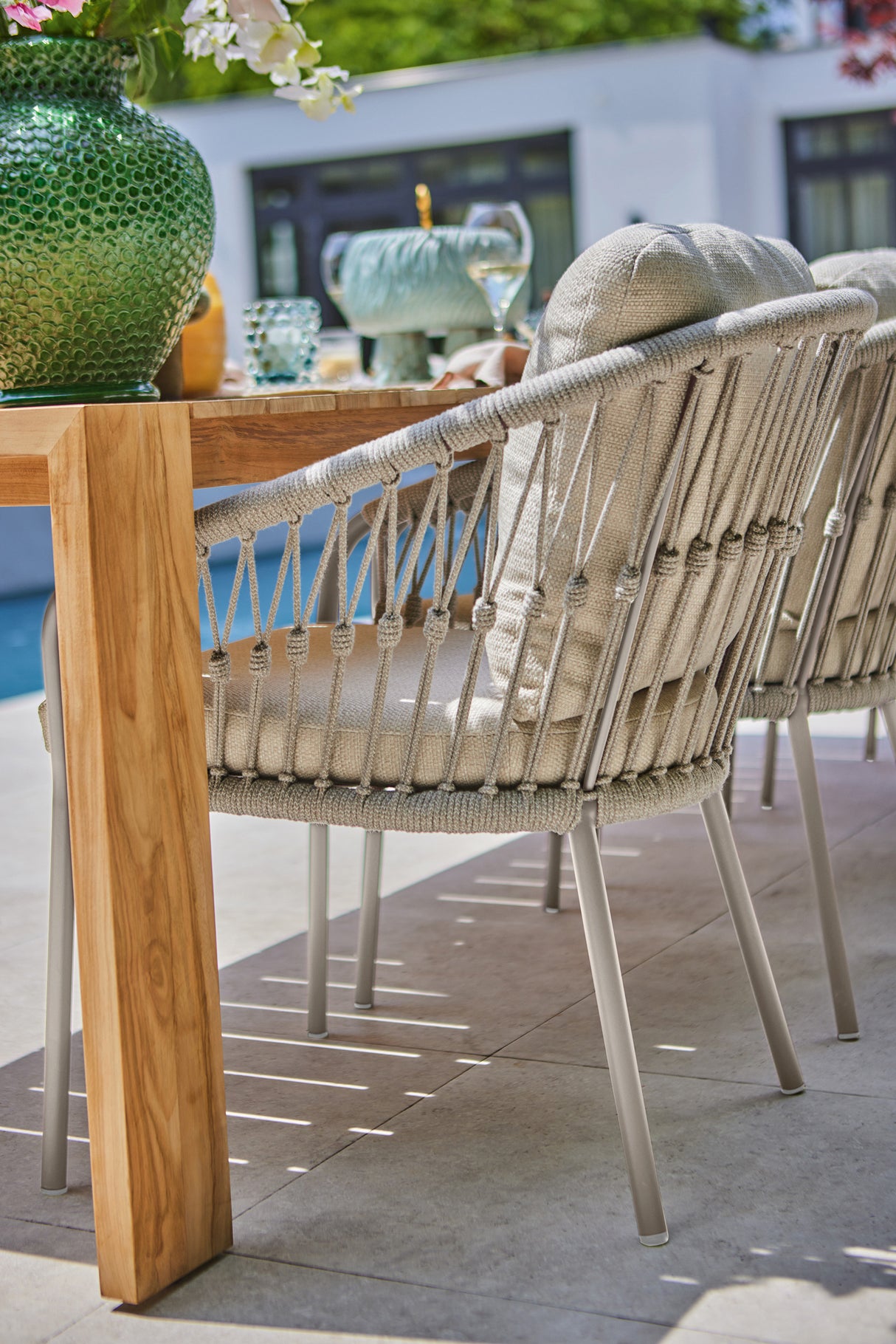 SUNS Nappa dining chair - Matt royal grey / camelsand / natrual grave / knot weave