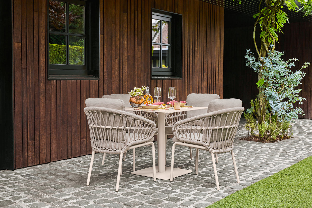 SUNS Nova dining table Ø 150 cm - Sintered stone taupe blad / Matt royal grey frame