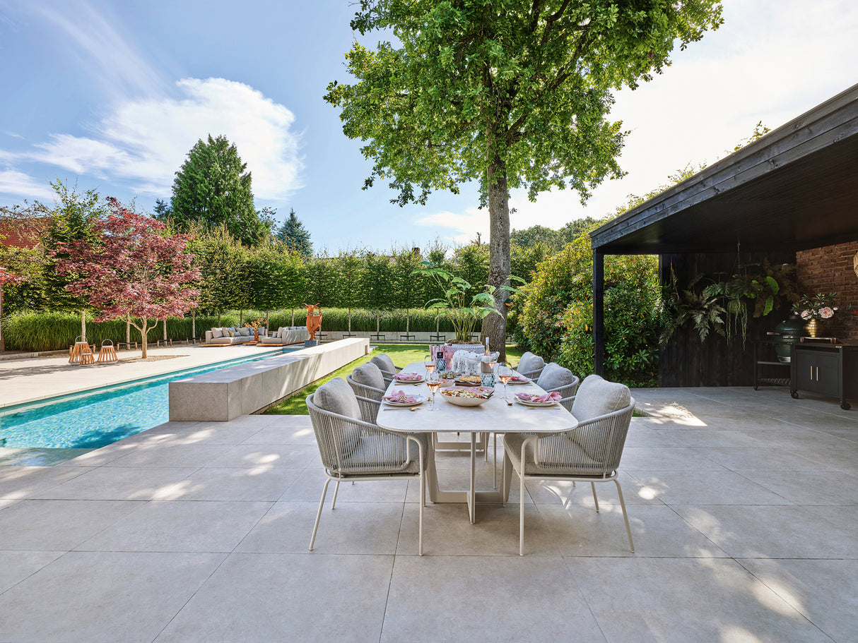 SUNS Palermo dinding table - Camel sand / Neolith Terrazzo light taupe