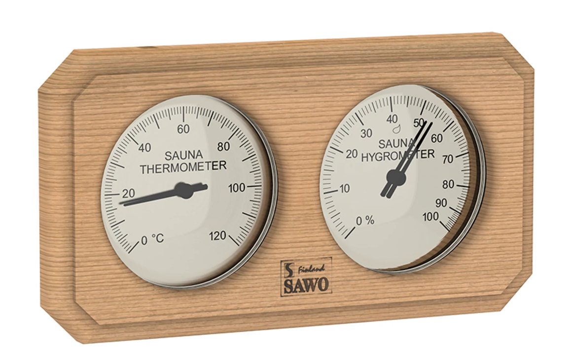Rechthoekige sauna thermo-hygrometer met gesneden hoek - Ceder