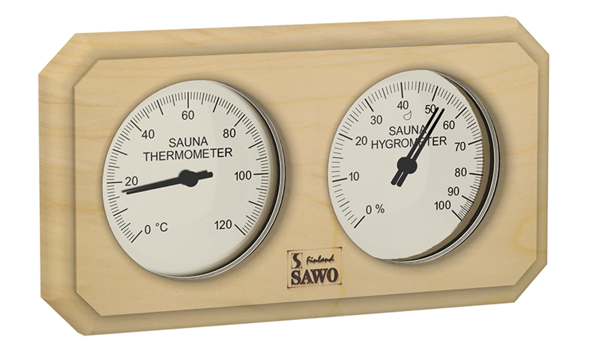 Rechthoekige sauna thermo-hygrometer met gesneden hoek- Pine