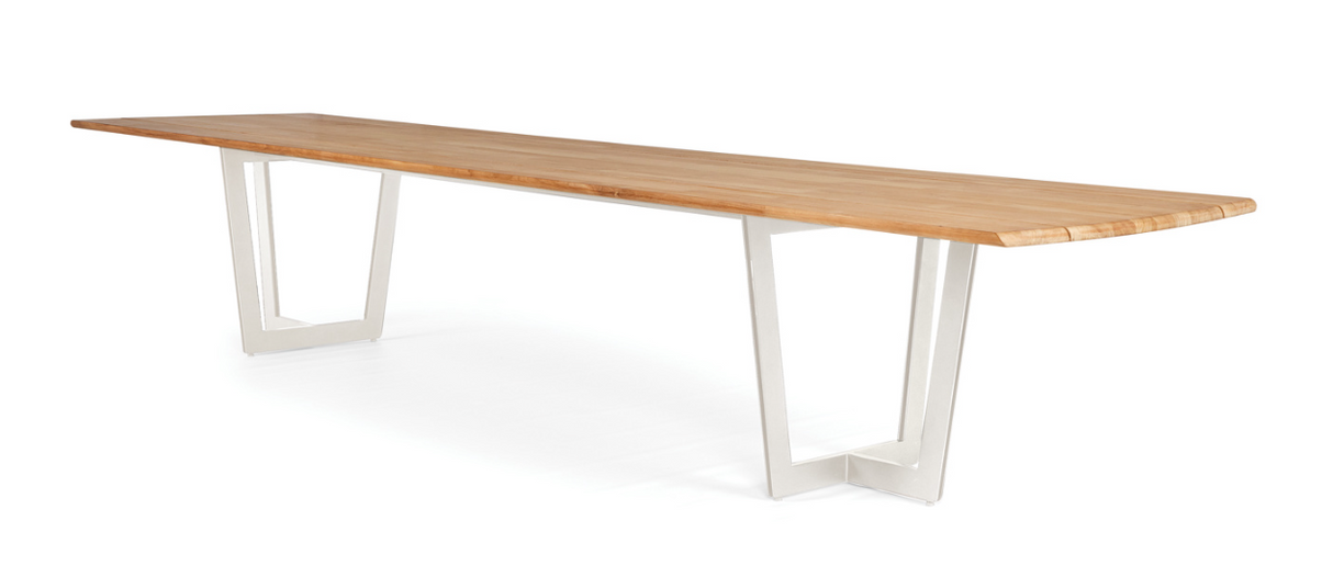 SUNS Palermo tafel 420 x 100 cm - Natural new teak blad / Camel sand frame