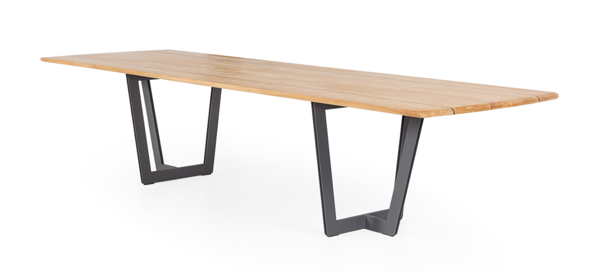 SUNS Palermo tafel 280 x 100 cm - Natural new teak blad / Matt royal grey frame