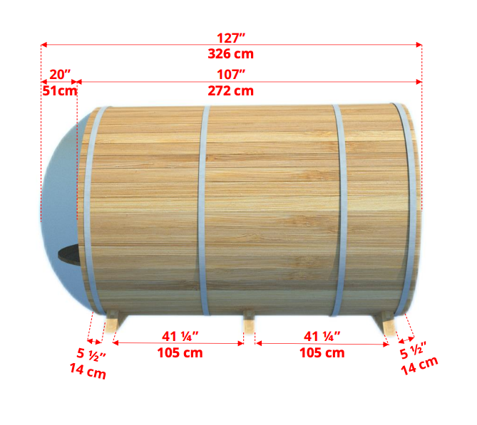 Dundalk panorama barrel sauna met veranda ø213 x 310 cm - Clear Red Cedar (PD)