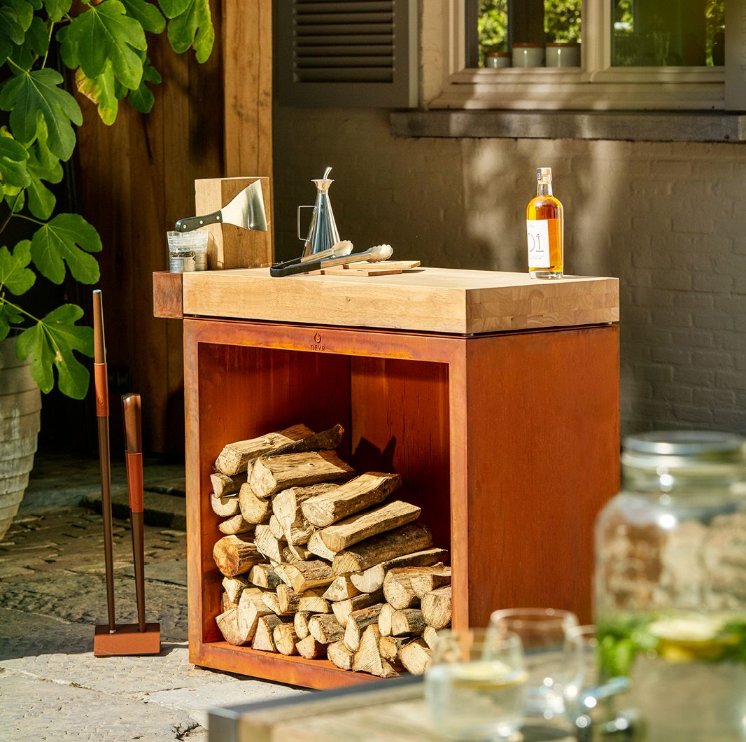 OFYR butcher block storage 90 corten - Teakhout