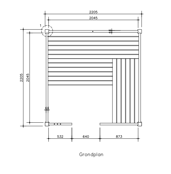 Massieve binnensauna 221 x 221 x 213 cm