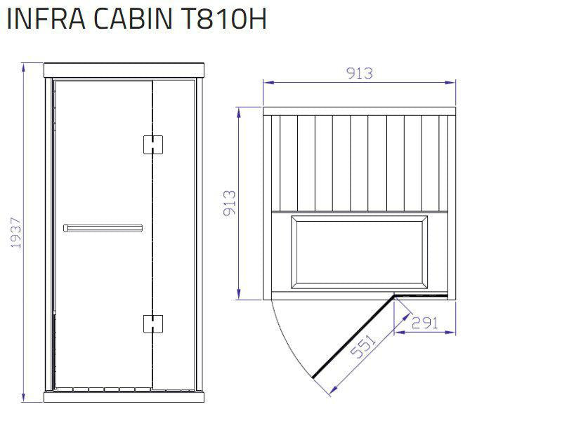Tylö infraroodcabine T810H 913 x 913 x 1938 mm - zwart