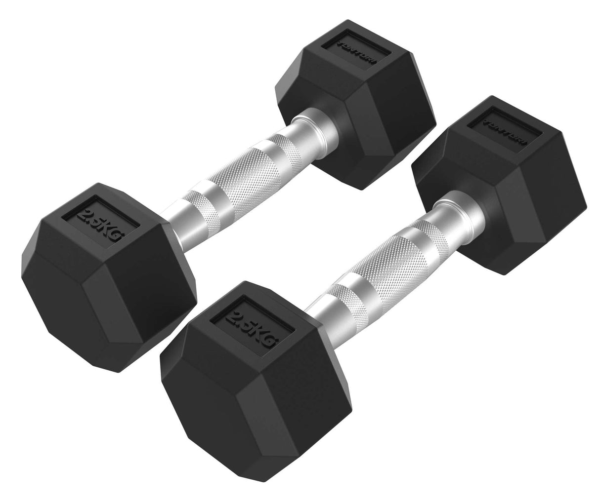 Tunturi Platinum Hex Rubber Dumbbell 2,5 - 20 kg set met Dumbbell Rek