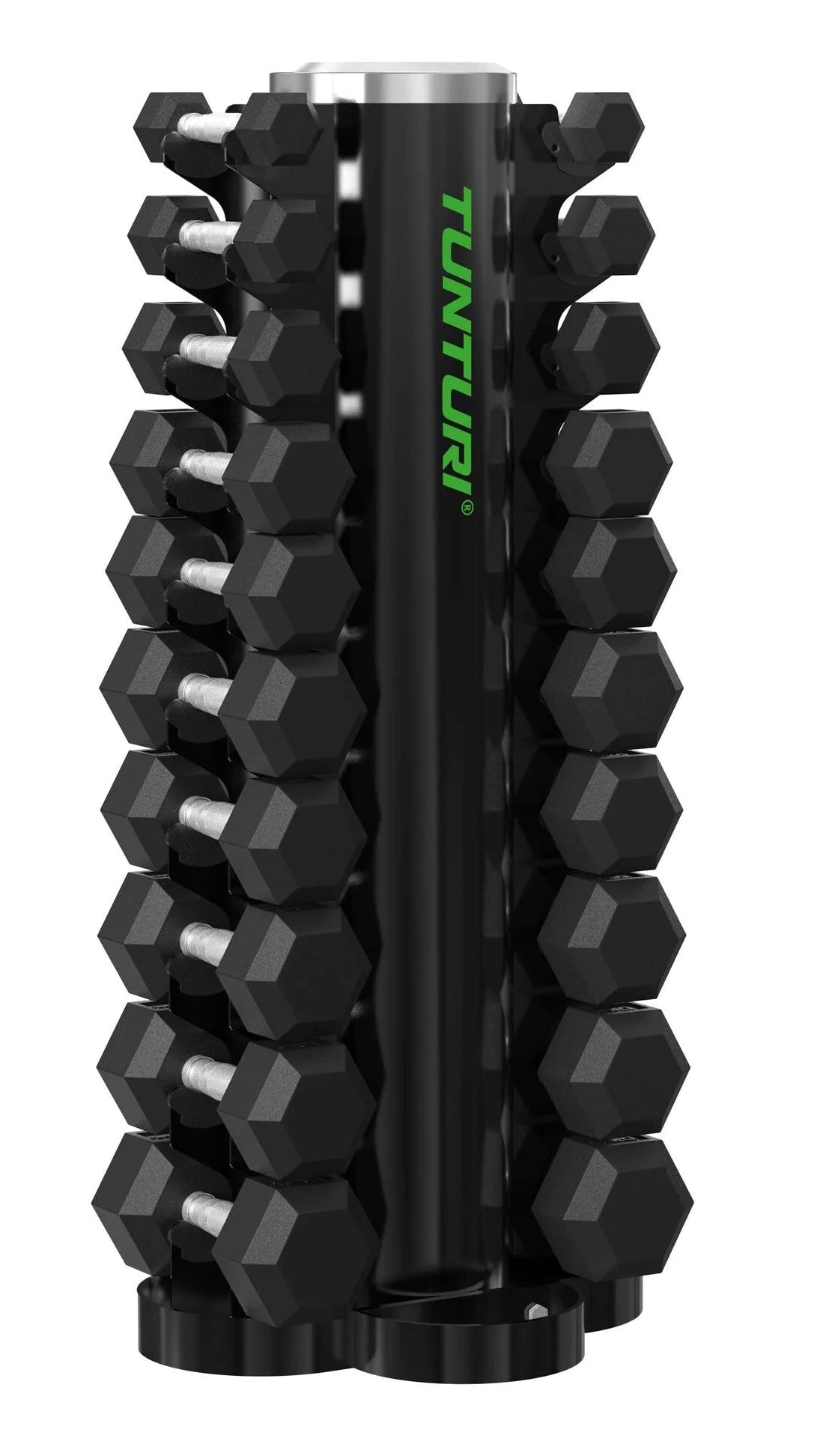Tunturi Platinum Hex Rubber Dumbbell 1 - 10 kg set met Dumbbell Toren