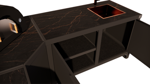 Roostr Rubix Hoekopstelling met koelkast, spoelunit & pizzastation - charcoal black