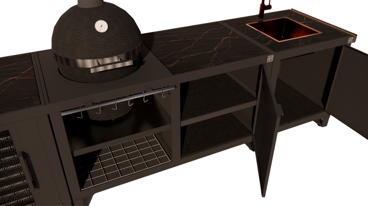 Roostr Rubix met koelkast, kamado en spoelunit - charcoal black