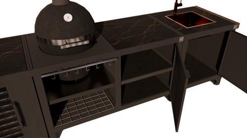 Roostr Rubix met koelkast, kamado en spoelunit - charcoal black