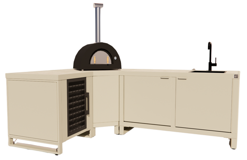 Roostr Rubix Hoekopstelling met koelkast, spoelunit & pizzastation – timeless taupe