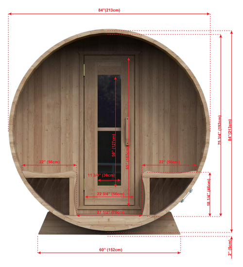 Dundalk White Cedar barrel sauna Ø200 x 300 cm met veranda