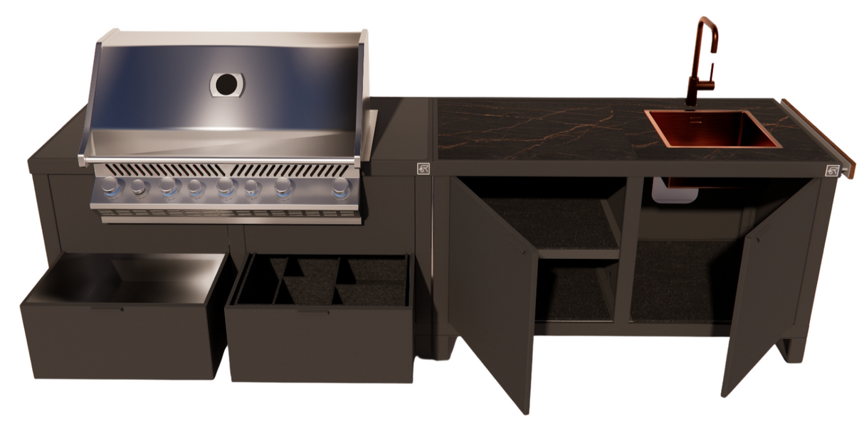 Roostr Rubix opstelling met gasbarbecue en frame - charcoal black