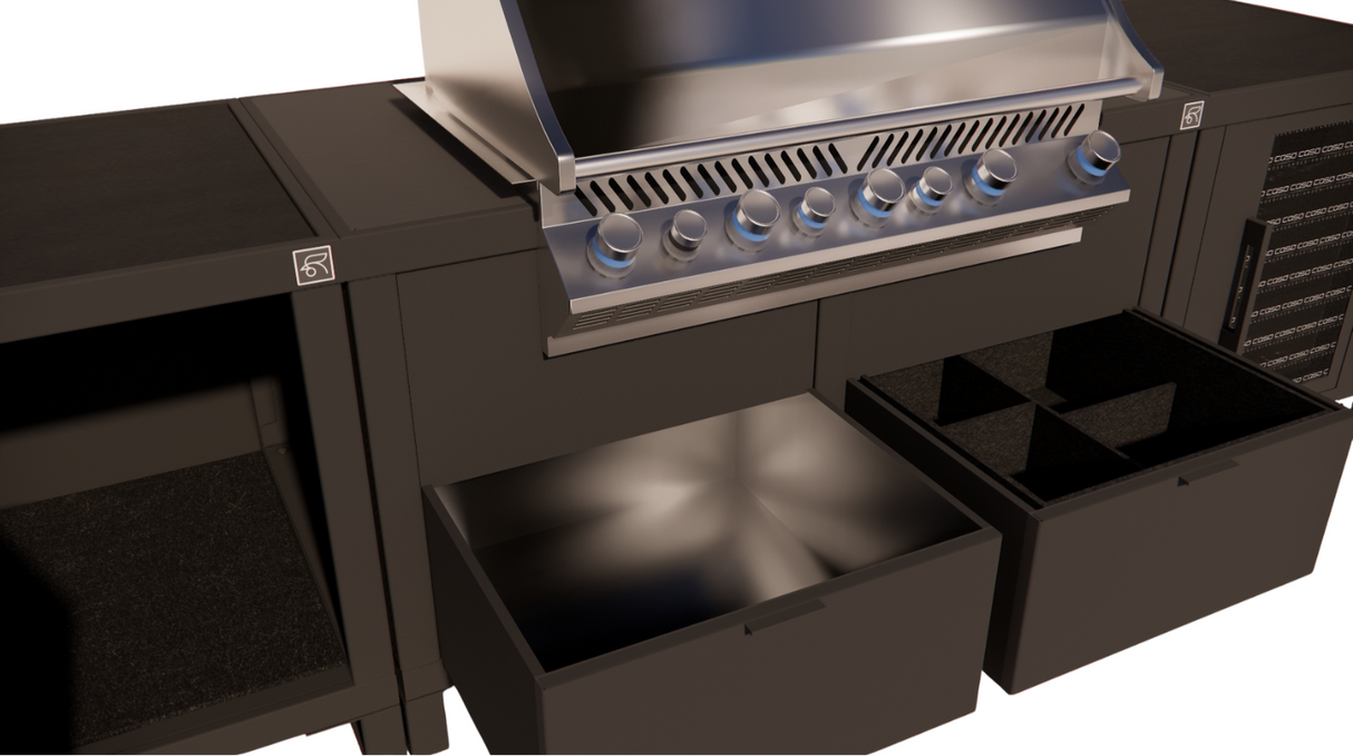 Roostr Rubix opstelling met gasbarbecue en koelkast - charcoal black