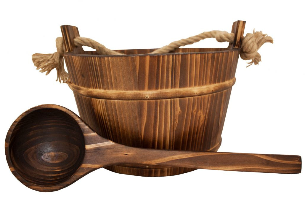 Emendo sauna emmer met touw & lepel - donkerbruin