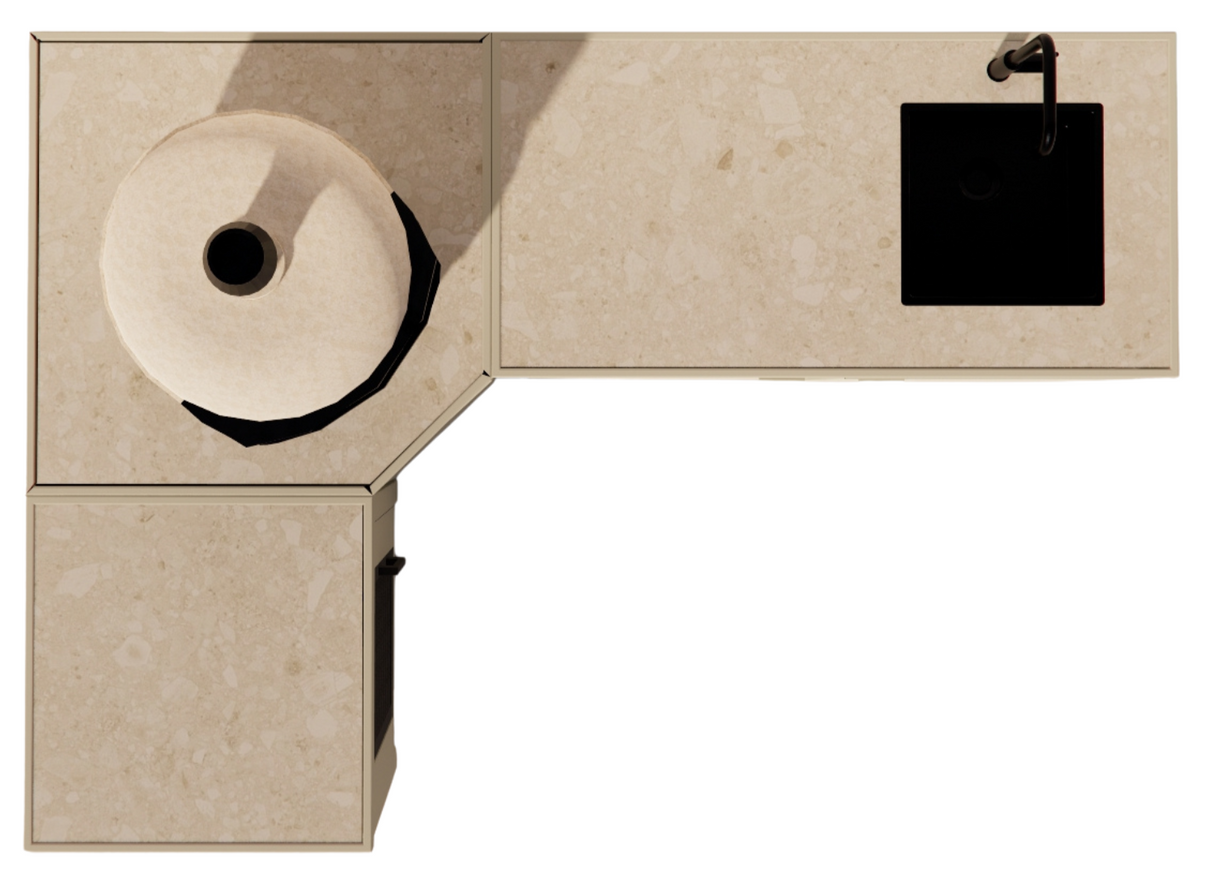 Roostr Rubix Hoekopstelling met koelkast, spoelunit & pizzastation – timeless taupe