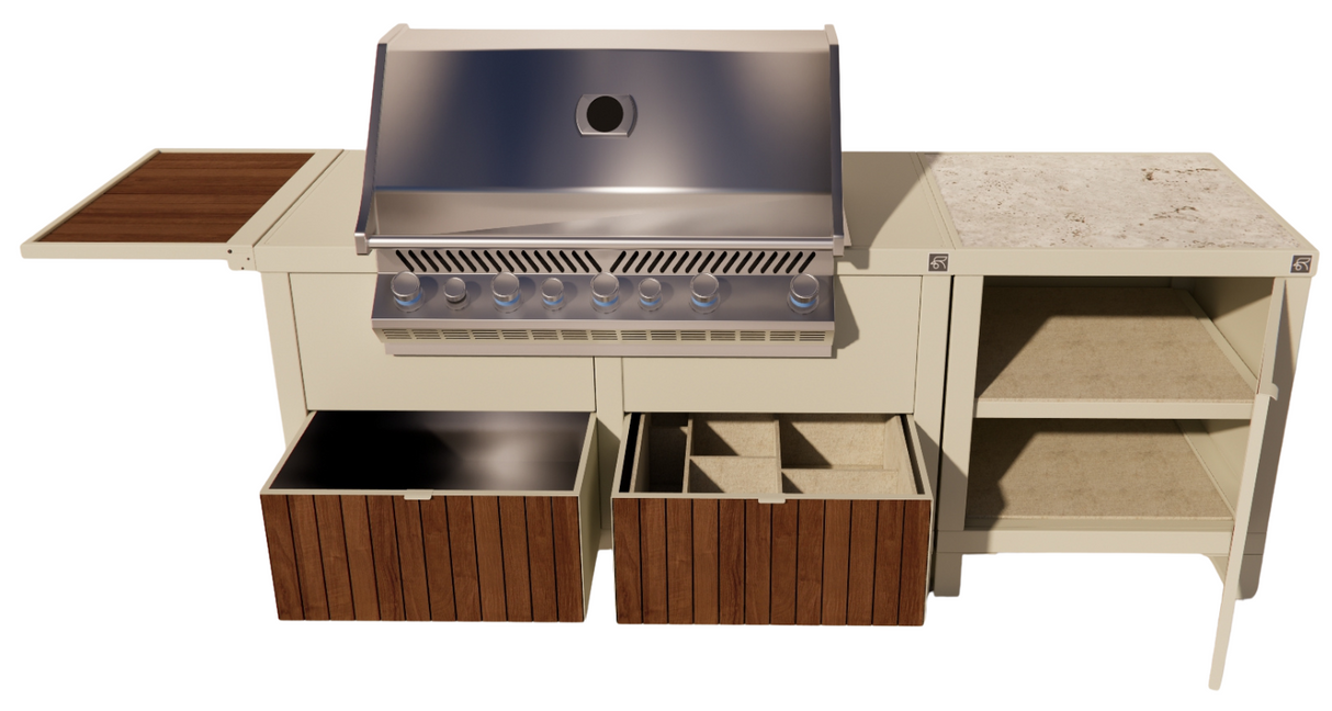Roostr Rubix opstelling met gasbarbecue single werkblad – timeless taupe