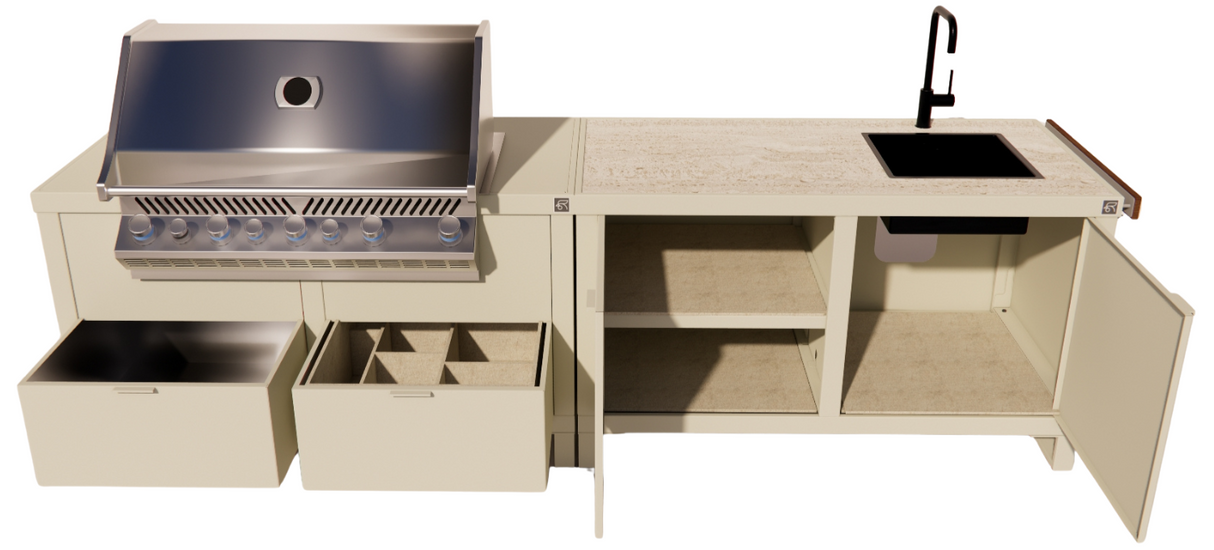 Roostr Rubix opstelling met gasbarbecue en frame - timeless taupe