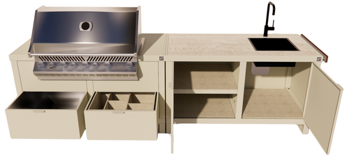 Roostr Rubix opstelling met gasbarbecue en frame - timeless taupe