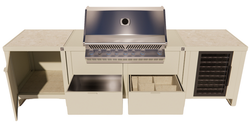 Roostr Rubix opstelling met gasbarbecue en koelkast - timeles taupe