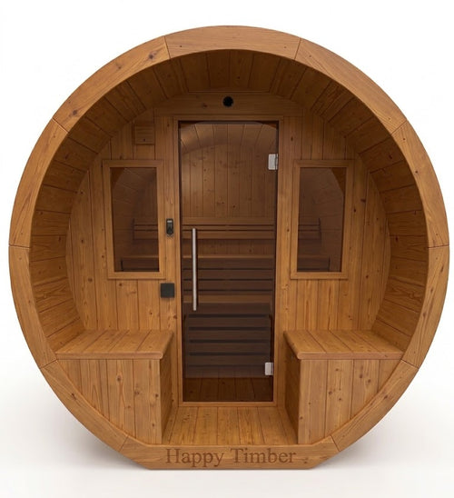 Niksen gemodificeerd Ayous barrel sauna met voorportaal 295 cm