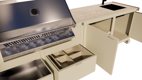 Roostr Rubix opstelling met gasbarbecue en frame - timeless taupe