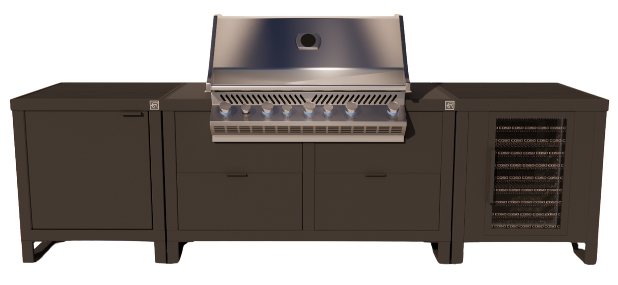 Roostr Rubix opstelling met gasbarbecue en koelkast - charcoal black