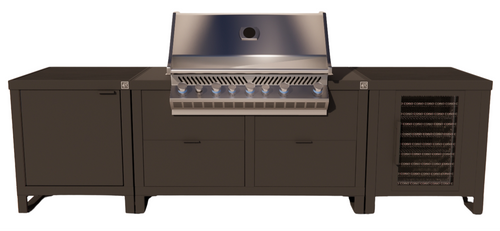 Roostr Rubix opstelling met gasbarbecue en koelkast - charcoal black